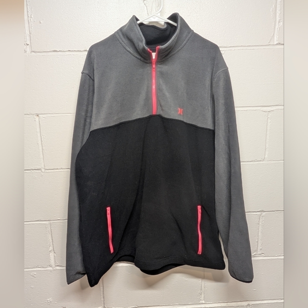 Hurley Men's Black Gray Colorblock 90s Polar Fleece Jacket Pullover XXL